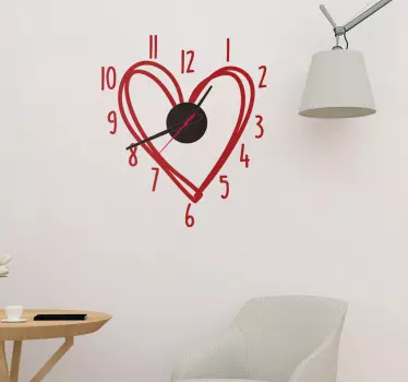 Sticker horloge murale cœur - TenStickers