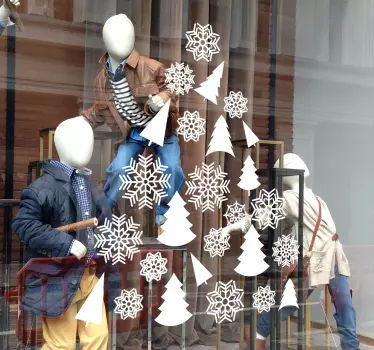 Noel ağaçları ve kar taneleri pencere etiket - TenStickers