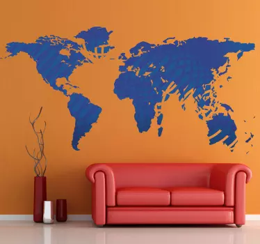 Blue World Map with Waves Sticker - TenStickers