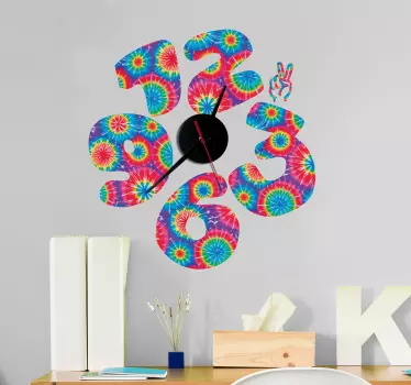 Clock tie dye wall clock sticker - TenStickers