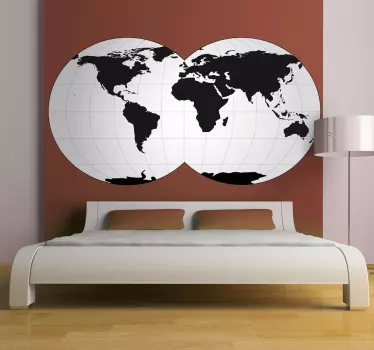 World Map with Double Globe Sticker - TenStickers