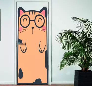 Nálepka roztomilé kočky v brýle dveře - TenStickers