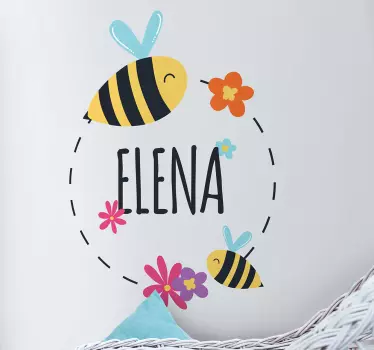 Wandtattoo Kind Bienen Blüten personalisiert - TenStickers