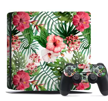 Naklejka na PlayStation tropikalne kwiatki i liście - TenStickers