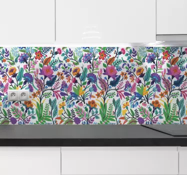 Sticker keuken bloemen patroon - TenStickers