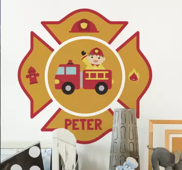 Personalised Kids Firefighter Wall Sticker - TenStickers