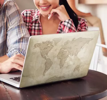 Antique World Map Laptop Sticker - TenStickers