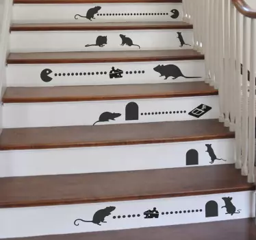老鼠剪影楼梯贴纸 - TenStickers