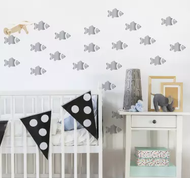 Silver kids fish fish wall  decal - TenStickers