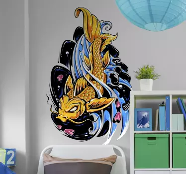 Naklejka na ścianę z orientalnym wzorem złotej ryby - TenStickers