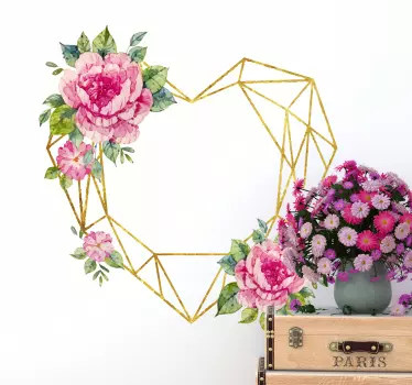 Naklejka na ścianę geometryczne serce z różowymi kwiatkami - TenStickers