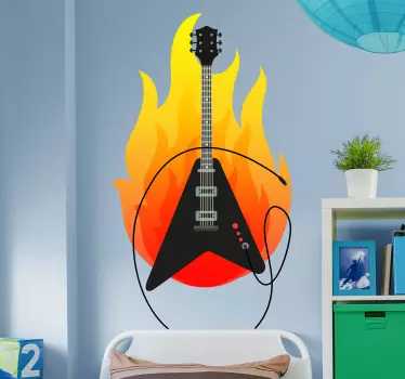 Electric Guitar Sticker with Flame - TenStickers