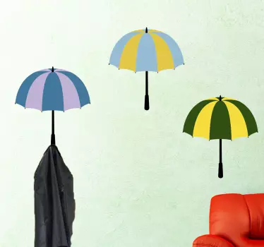 Muursticker kapstok Kleurrijke paraplu’s kapstok - TenStickers