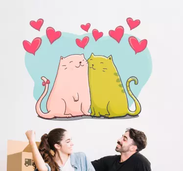 Naklejka z rysunkiem przytulone koty miłość - TenStickers