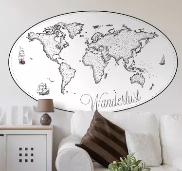 Wanderlust World Map Sticker - TenStickers
