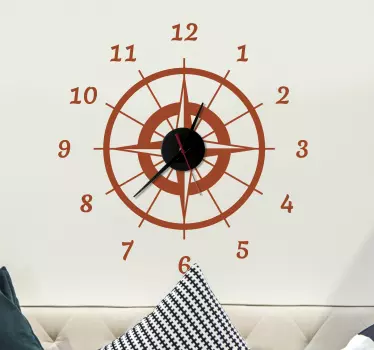 Wandtattoo Wohnzimmer Wanderlust Kompass Uhr - TenStickers