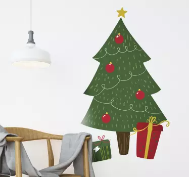 Kalėdų eglutė su dovanomis gyvenamojo kambario sienos dekoravimas - „Tenstickers“