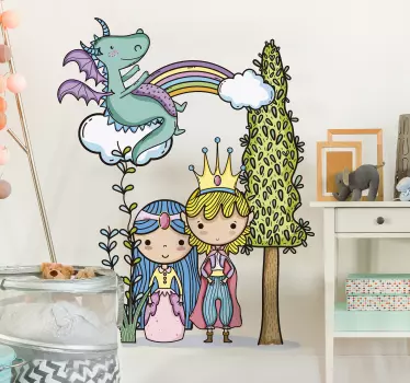 Vinilo infantil - Dragón con princesa y caballero (*‿*), Los mejores Vinilos  infantiles