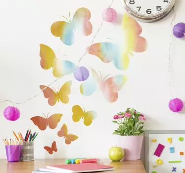 Vinilo infantil pared de mariposas arco iris - TenVinilo