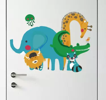 Kinderkamer deursticker jungle dieren - TenStickers