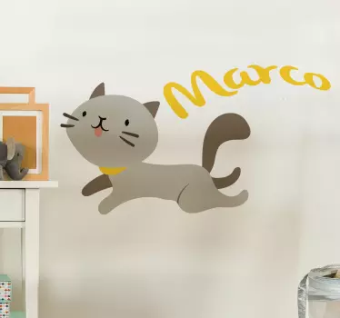 Kinderkamer muursticker personaliseerbare kat - TenStickers