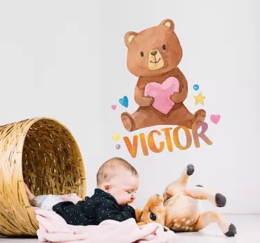 Kinderkamer muursticker teddybeer met hart - TenStickers