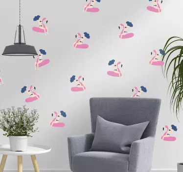 Wandtattoo Menschen Baden Flamingo Muster - TenStickers