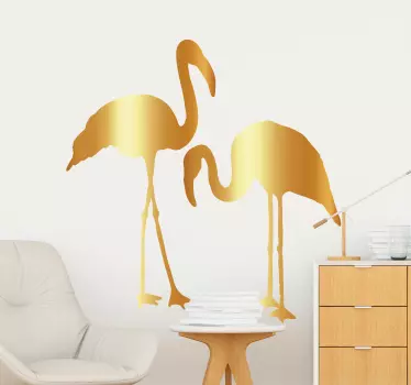Naklejka na ścianę do salonu złote flamingi - TenStickers