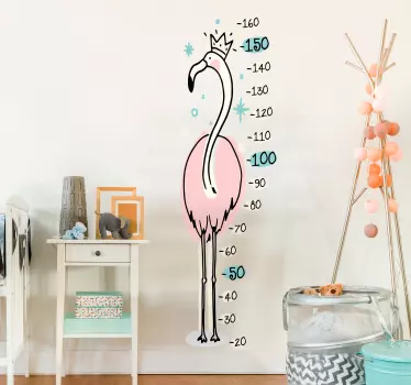 Rózsaszín flamingó magasság diagram fal matrica - TenStickers