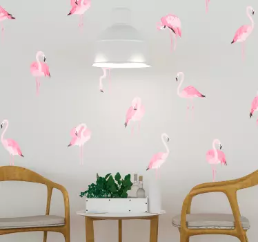 ピンクフラミンゴパターンリビングルームの壁の装飾 - TENSTICKERS