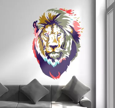 Vinilo pared de ilustración de león colorido - TenVinilo