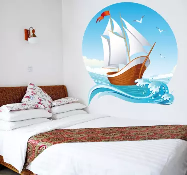 Boat With White Sails Wall Sticker - TenStickers