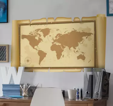 Pergamentti maailmankartan seinä tarra - Tenstickers