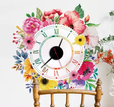 Sticker Horloge Fleurs Ornementales - TenStickers