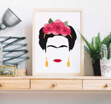 Vinilo pared retrato minimalista Frida Kahlo - TenVinilo