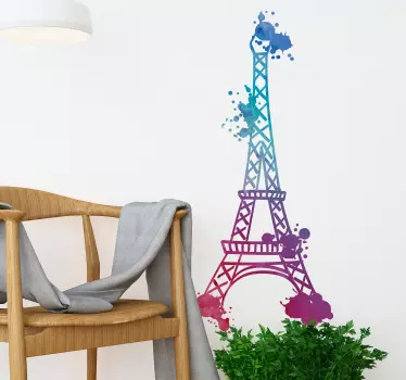 Eiffel Tower Watercolour Sticker - TenStickers