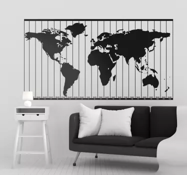 Time Zones World Map Wall Sticker - TenStickers