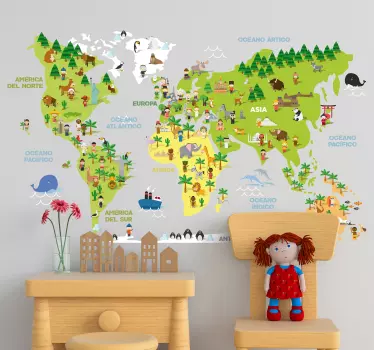 Vinilo mapamundi niños de paises - TenVinilo