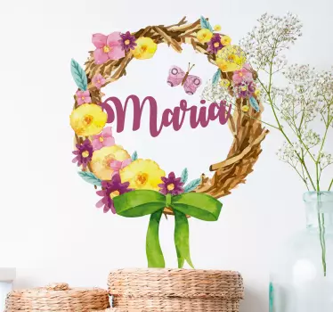 Spring Bouquet with Name Floral Wall Sticker - TenStickers