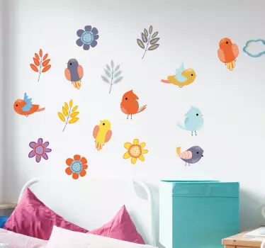 Sticker Oiseau Oiseaux et Fleurs Printemps - TenStickers