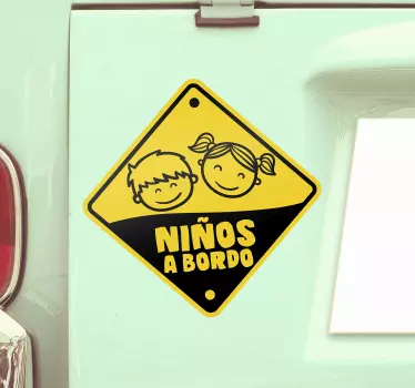 Pegatina para coche niños a bordo amarilla - TenVinilo