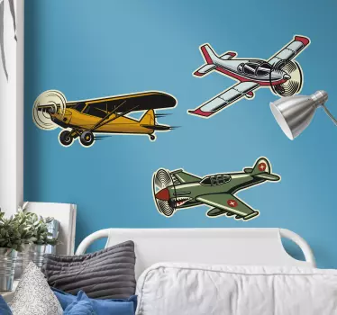 Vintage uçak seti nesne duvar sticker - TenStickers