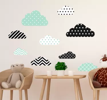 green and mint textures clouds line decal - TenStickers