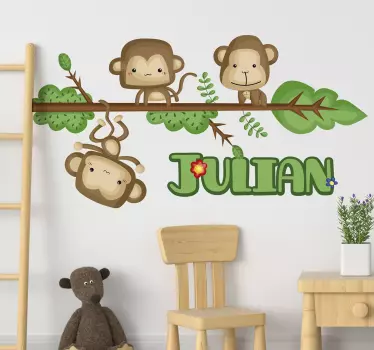 이름 동물 벽을 가진 원숭이 스티커 - TenStickers
