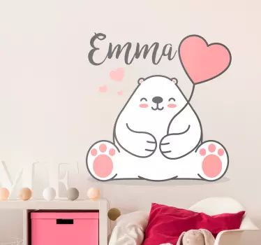 Cute Bear with Name Customisable Wall Sticker - TenStickers