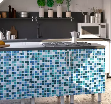 Vinilo para mueble de cocina de azulejos azules - TenVinilo