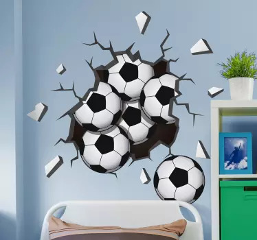 Balls falling from the wall football sticker - TenStickers