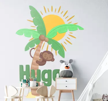 Drawing palm tree with name tree wall decal - TenStickers