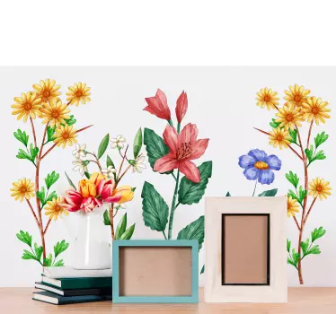 Naklejka z rysunkiem kolorowe kwiaty i rośliny - TenStickers