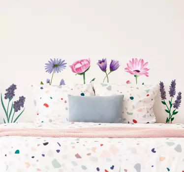 Muurstickers slaapkamer getekende bloemen - TenStickers